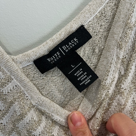 White House Black Market Tan and Gold Sleeveless Buttoned Tank Top - Picture 3 of 6